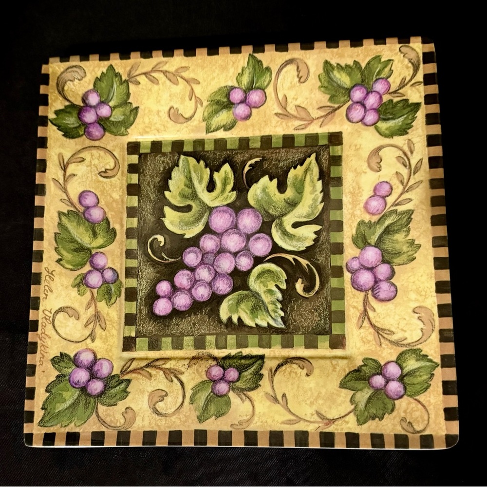 Merritt Melamine Salad Plate Square Grapes 8" EUC Artist Helen Vladykina